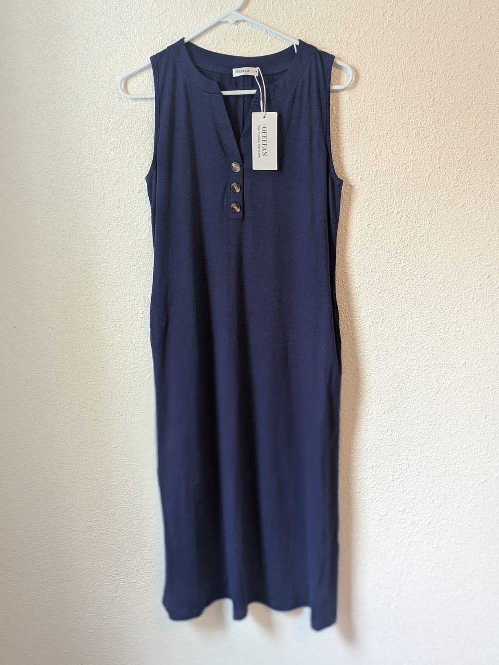 Chelsean Sleeveless Midi Dress in Navy with Front Button Detail